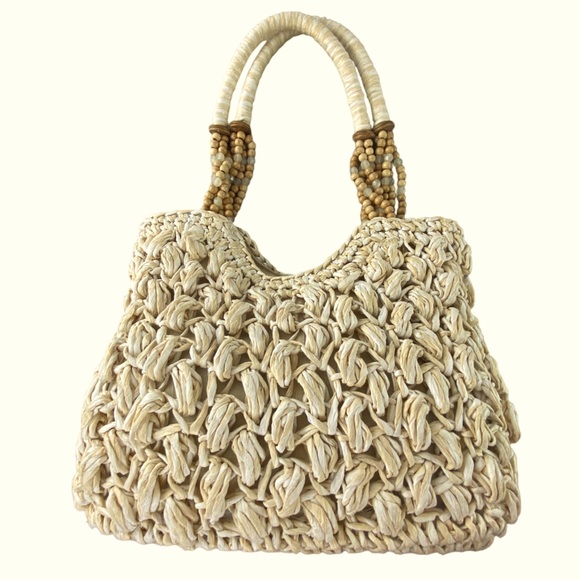 Cappelli straw rattan weaved beaded summer hobo bag - Picture 1 of 8